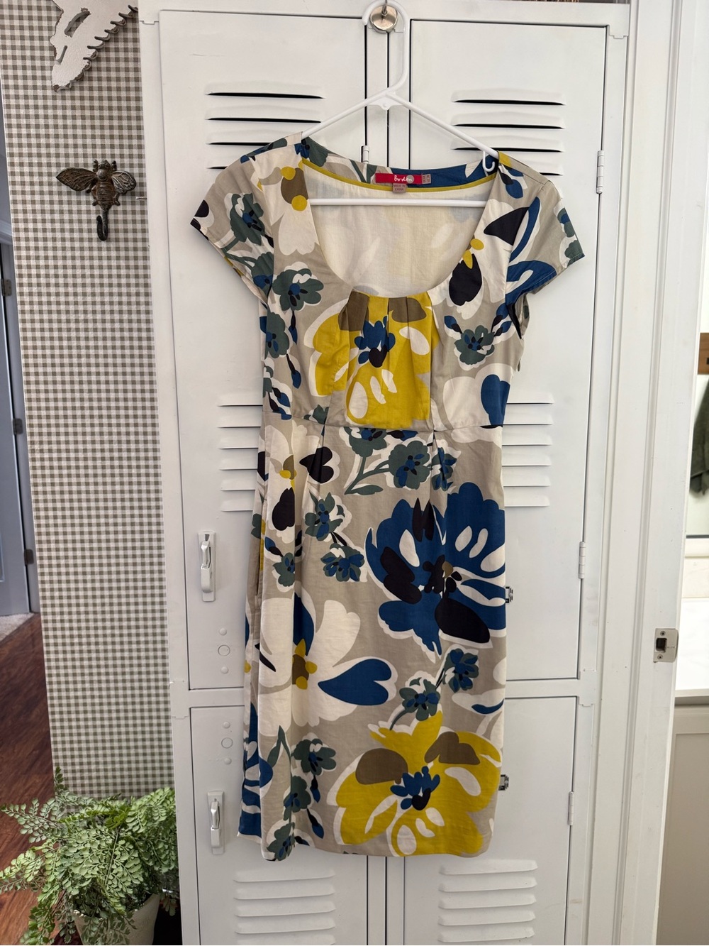 Boden Scoop Neck Floral Midi Dress in Blue, Yellow & Cream